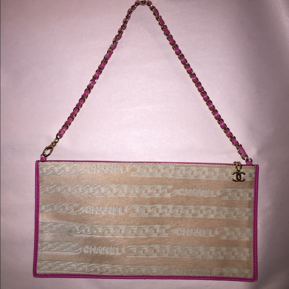 authentic CHANEL chainlink carved pony hide PURSE